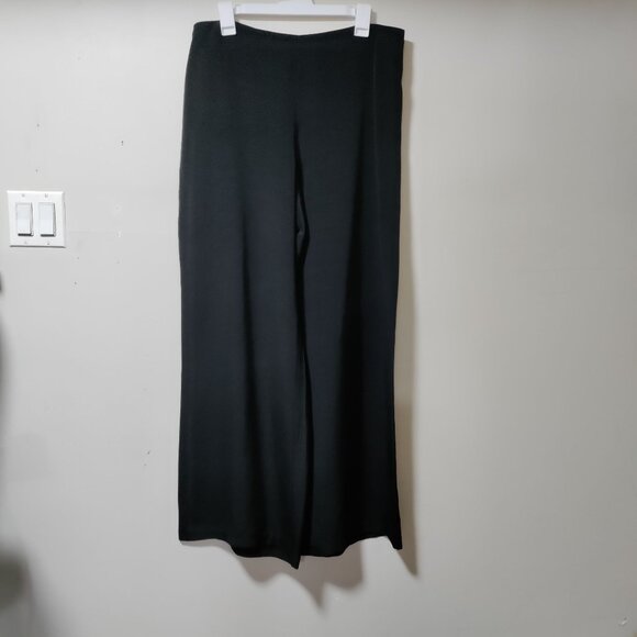 Eileen Fisher Silk Lagenlook Artsey High Rise Wide Leg Trouser Pants Black 14/34 - Picture 2 of 11